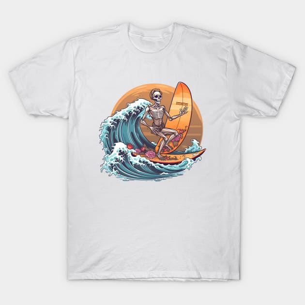 Summer Surfing Skelton off Kanagawa T-Shirt by Acid_rain